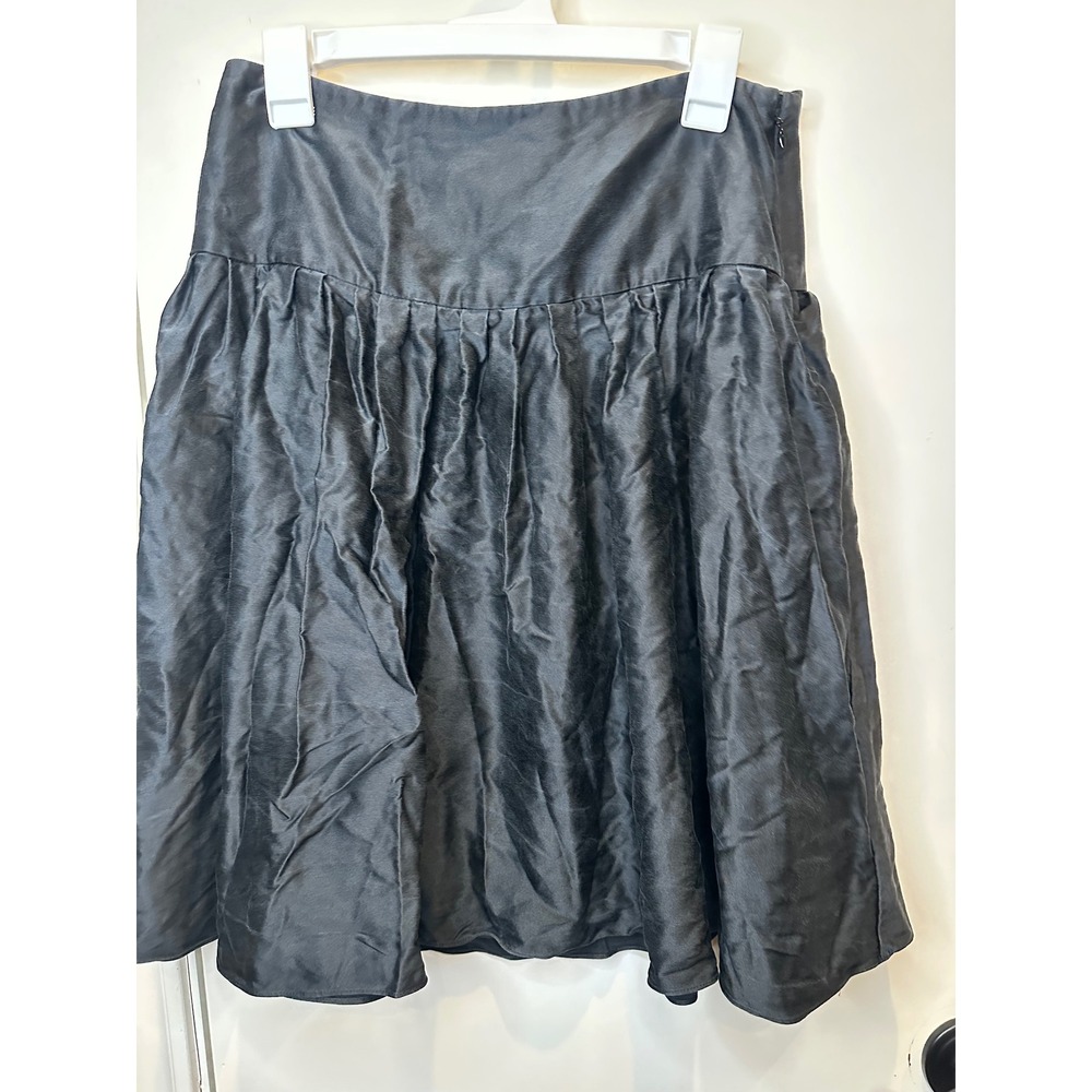 Express Black Satin Pleated Drop Waist Mini Skirt Womens Size 6 Side Zip Flare